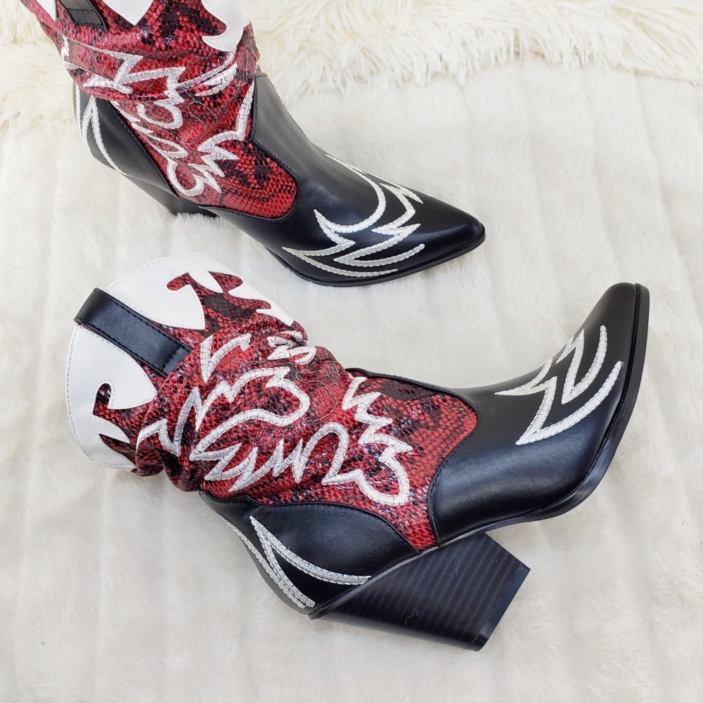 Cape Robbin Red Black White Western Ankle Boots